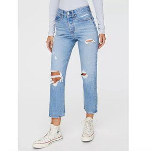 Levi's Wedgie Straight Jeans Women's 30 Blue Mid Rise Button Fly Distressed